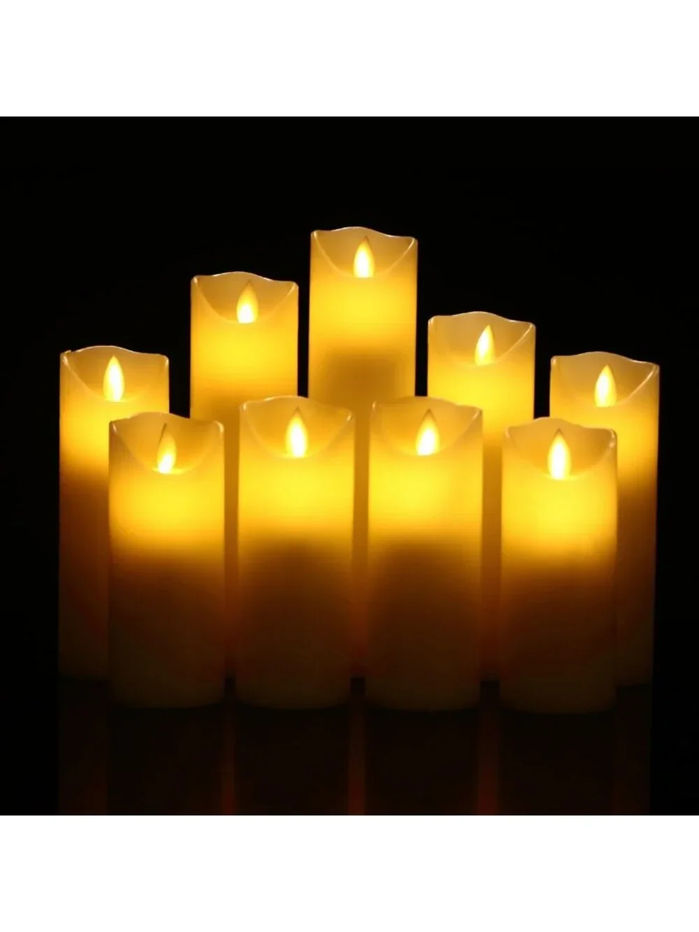 Set of 9 Ivory Flameless Candles - Dripless Real Wax, LED Flames, Remote & Timer